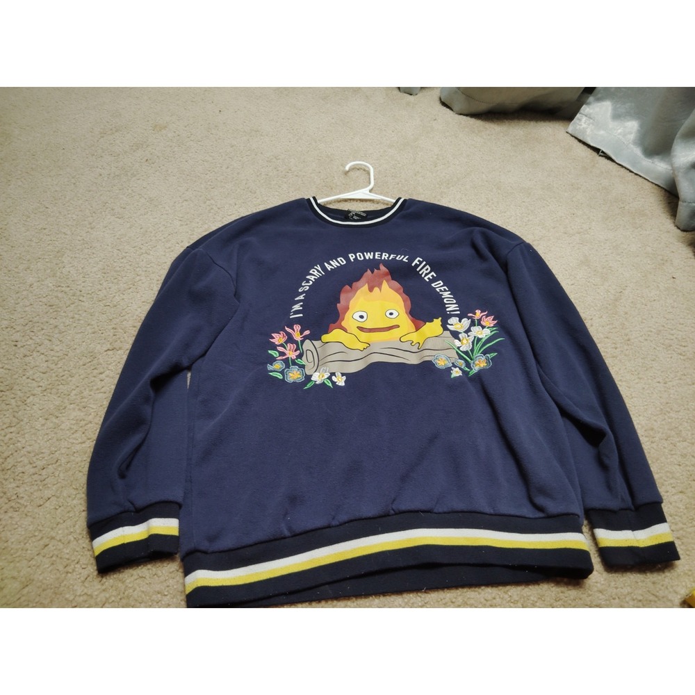 Howls Moving Castle Ghibli Sweatshirt Women Size Medium Blue Embroidered - Picture 3 of 7